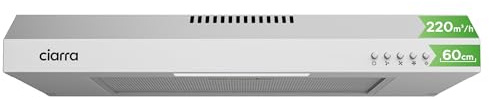 CIARRA Cappa Aspirante Sottopensile 60 cm, Scarico/Ricircolo, CAS6903B | 3 Velocità | Montaggio facile | Silenziosa 62 dB | Acciaio Inox | Luce LED | Filtro carbone CBCF001 non incluso