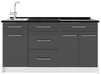 Vicco Köksblock Fame-Line, Antracit högblank/Vit, 150 cm utan bänkskiva, för individuell expansion med kompatibla moduler