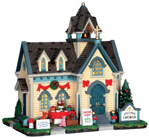 Lemax - Village Church, Dekorative Figur, Resin, Braun, Tischplatte, Beleuchtet, Weihnachten