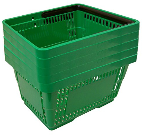 GERSO 5 cestas de la Compra de plástico, Cesta de la Compra, supermercado, plástico con asa, 21 litros, apilables, Color Verde