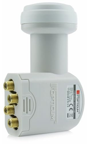 Opticum Quad LNB Premium – 4 Teilnehmer Sat LNB digital – Full HD, UHD, 4K – wetterfest, UV-geschützt, 65 dB Verstärkung, 0,1 dB Rauschmaß, einfache Installation für Satellitenschüssel/Sat Anlage