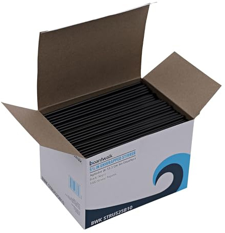 Boardwalk STRU525B10 Unwrapped Single-Tube Stir-Straws, 5 1/4, Black, Pack of 1000 (Case of 10)
