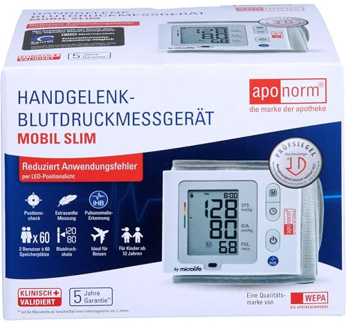 Aponorm Handgelenk Blutdruckmessgerät Mobil Slim, 1 St. Blutdruckmessgerät