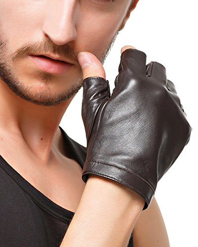 Nappaglo Herren Fingerlose Lederhandschuhe Lammfell Weiches Seidenfutter Halbfinger für fahren Radfahren Outdoor Handschuhe