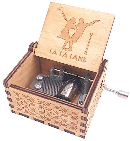 Lalaland Music box Hand Crank Musical Box Carved Wooden,Play the Theme Song of Lalaland,Brown