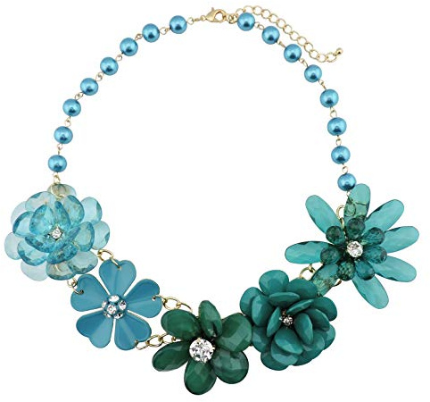 Bocar 5 Flower Braided Crystal Statement Chunky Necklace Bib Collar Pearl Jewelry for Women (NK-10127)