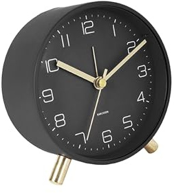Karlsson Wecker Lofty - Schwarz - Ø11cm | Rund - skandinavisch - Eisen - Wecker für Schlafzimmer