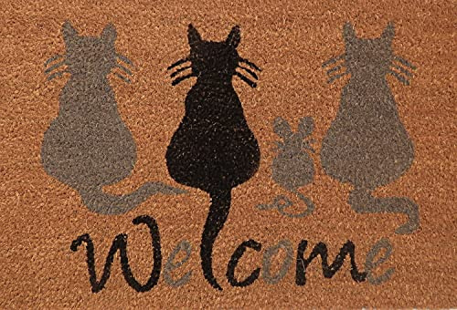 oKu-Tex Fußmatte | Fußabtreter | Türmatte | Eingangsmatte | Raja| Welcome Katzen | Aufdruck | Kokosmatte Kokos | für außen | rutschfest | 40x60 cm