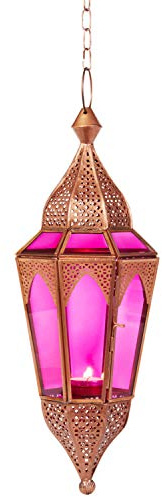 Orientalisches Hängewindlicht Lalita aus Glas in Pink 41 cm Wohndeko