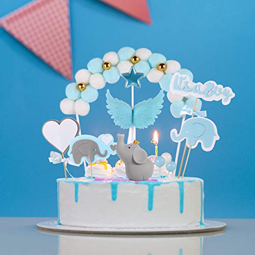 10 Stück Kuchendeko Baby Shower Blau Tortendeko Junge Babyparty Kuchen Topper It's a Boy Kuchen Topper Elefante Kuchen Zubehör Tortendekoration Baby Taufe
