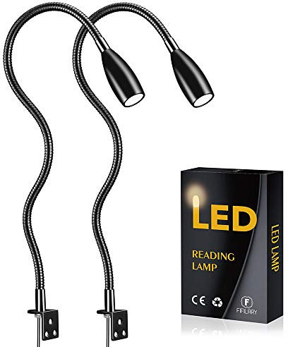 Luce da lettura LED 2 pezzi luce da campeggio montaggio a parete luce da scrivania 200lm/3000k/3w/110-240v Ac,angolo di illuminazione:30°,lunghezza collo:49m,lunghezza cavo corrente:2m,bianco caldo