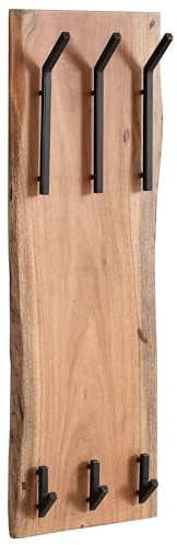 FineBuy Wandgarderobe 35,5x11x100 cm Akazie Massivholz mit Baumkante | Garderobenpaneel mit 6 massiven Kleiderhaken auf 2 Höhen, Garderobenleiste aus Echtholz, handgefertigt
