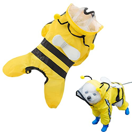 Hunderegenmantel mit Transparent Kapuze Winddicht mit Reflektierenden Streifen Regenmantel für Hunde für Kleine Mittelgroße Große Hunde,Yellow,XS(0.5