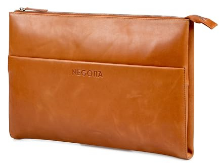 Negotia Alpha Laptop Folio 15.6 Zoll, Handgemachte Laptoptasche, Premium Lederhülle für Laptop 15,6 Zoll und MacBook Pro 16 Zoll, Extra Fächer für Zubehör