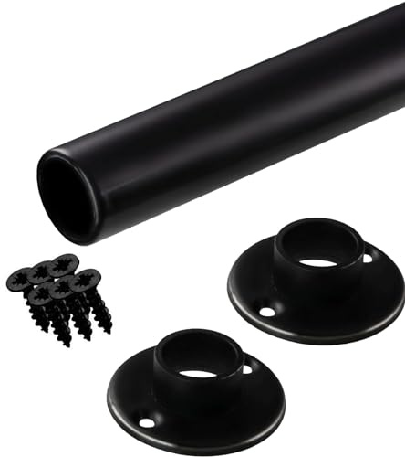 Gedotec Kleiderstange Wandmontage rund | 1 Set Garderobenstange mit 2 Stk Schrankrohrlager Schwarz matt | POLE | Möbelrohr Stahl 600 mm Länge Ø 25mm - 60 kg Tragkraft | Kleiderstange Wand