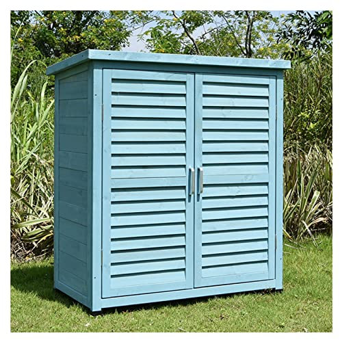 Vertikal Förvaring Shed, Utomhus Förvaringsskåp, Trädgårdsskåp, För Trädgård Och Gård, Stort Skåp Med Dörr Och Hyllor (Color : Blå, S : 87x47x97cm)
