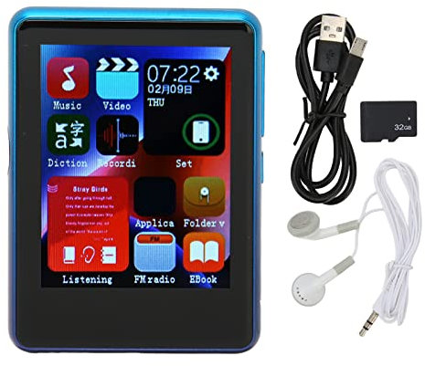Asixxsix MP3 Player with Bluetooth 5.0, 2.4 Inch Full Touch Screen Digital Music Player w SD Card, FM Radio, Voice Recorder, EBook, Wired Earphone, Portable MP3 MP4 Player for Kids Adults (Blue)