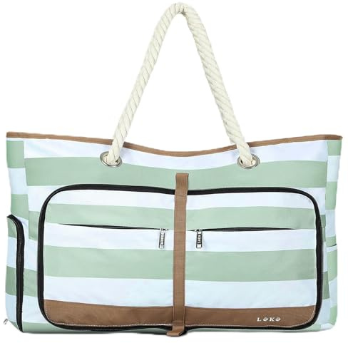 Lekespring Bolsa de Playa Grande XXL con Cremallera para Mujer, Bolso Familiar Impermeable y Plegable, Tote Bag con Compartimento Húmedo, Zapatos y 8 Bolsillos