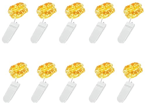Lichterkette mit Batterien, 10 Stück, 1 m, 10 LEDs, IP44, wasserdicht, Miniatur, dekorativ, batteriebetrieben, für Weihnachten, Gartenparty im Innenbereich (warmweiß)