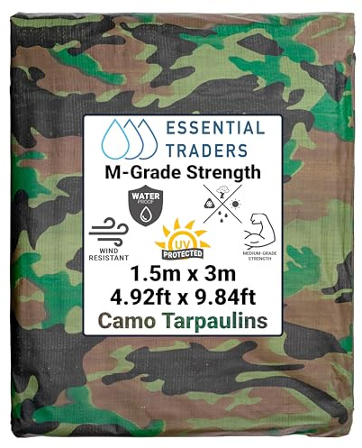 Premium Camouflage Heavy Duty Tarpaulin, 90gsm Waterproof Cover Ground Sheet Forest Tarp, Army Camo Basha, Weatherproof Tear & UV Resistance Military Sheet (1.5m x 3m)