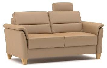 CAVADORE Leder 3er-Sofa Palera / Landhaus-Couch mit Federkern, Kopfstütze + massiven Holzfüßen / 179 x 89 x 89 / Leder Beige