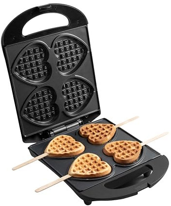 Bestron Waffeleisen für Herzwaffeln am Stiel, Waffelmaker mit Antihaftbeschichtung für Herzform-Waffeln, Herzwaffeleisen ideal für Kindergeburtstage, Ostern & Weihnachten, Farbe: Schwarz