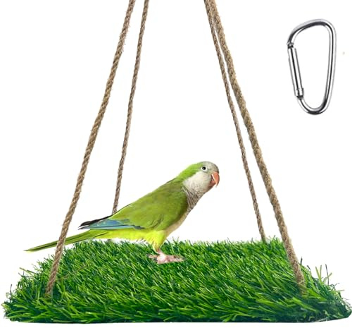 FlidRunest Large Bird Swing Toy, Bird Grass Mat Hammock Swing with Hooks, Parrot Climbing Foraging Toy for Cockatoo,Parakeets,Budgie,Sun Conure, Small to Medium 15.7x7.8 Inches