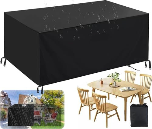 HRSMTY Copertura per Mobili da Giardino Rettangolare, 420D Oxford Coperture per Tavoli da Giardino Esterno, Copritavolo Tavolo Impermeabile Anti-UV, per Cortile Tavoli Sedie