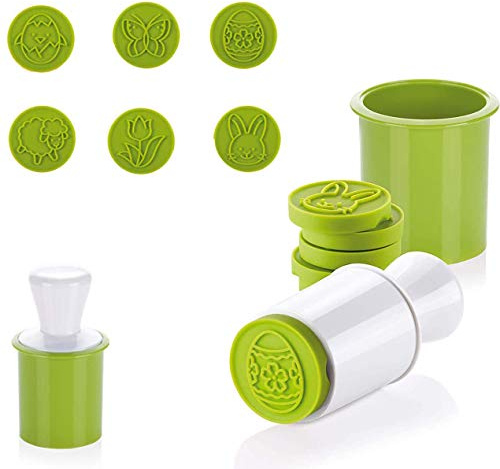 Acfthepiey Oster-Keksstempel, Silikon-Ausstechformen-Set, 6 austauschbare Keksstempel, 1 runder Ausstecher, grün