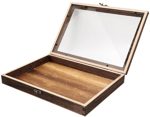LOSTIS Schmuckkästchen Klein Vintage Probenbox Vintage Fotorahmen Holz Schmuckkästchen Holzkiste Glas Holz Vitrine Schmuckbox Jewelry Box