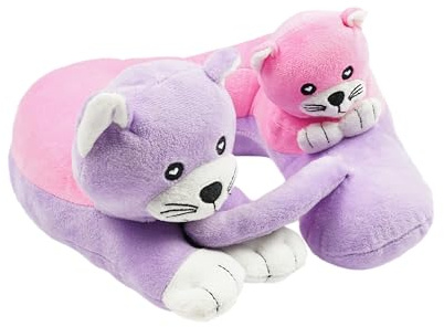 Cabeau Evolution barn resekudde med innovativ hakrem och huvudstöd, supermjuk och rolig barnkudde design för bekväma resor, (Kittens)