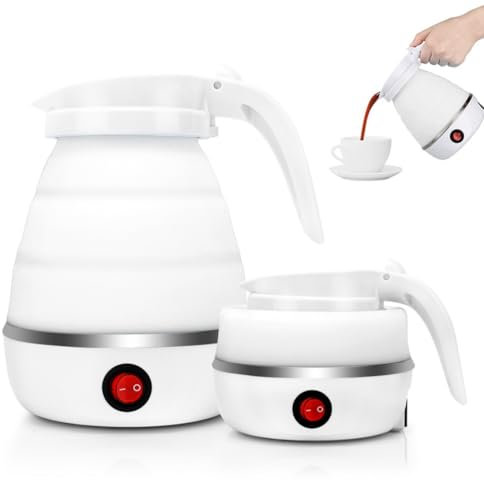 RANJIMA Wasserkocher Faltbarer Elektrisch, 0.6L Camping Faltbarer Wasserkessel Klein Wasserkocher für Unterwegs, Mini Silikon Reisewasserkocher mit Edelstahlboden für Reisen, Camping, Outdoor, Urlaub