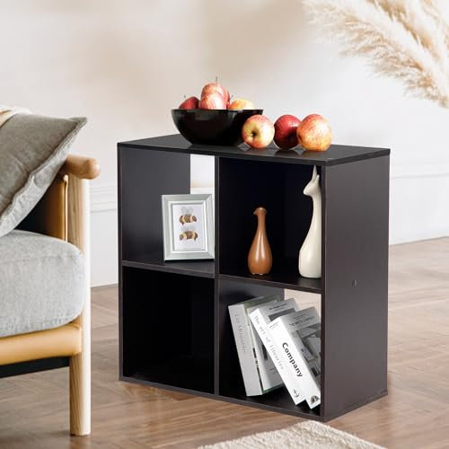 PACHIRA Bücherregal mit 4 Fächern, Würfelregal Aus Holzwerkstoff Für Wohnzimmer, Freistehender Bücherschrank Aktenregal Stufenregal Büroregal, Offenes Aufbewahrungsregal Für Kleidung, Spielzeug