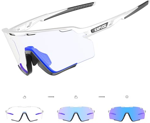 KAPVOE Selbsttönend Fahrradbrille Photochromatische Radbrille MTB Brille Herren Damen Klar Sportbrille Rennrad Sonnenbrille Radsport Laufen Golf Baseball Wandern Volleyball Tennis Angeln Softball 005