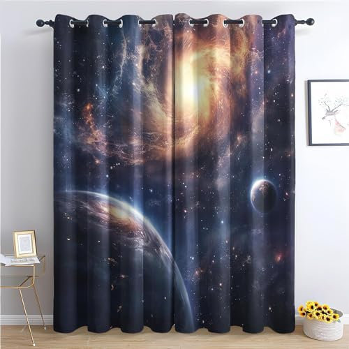 EXSANLIEAY Verdunklungsvorhänge Universum, Vorhang Blickdicht Sternenklarer Himmel Vorhänge mit öSen 2er Set für Schlafzimmer Kinderzimmer, Deko Gardinen Wohnzimmer-260 x 140 cm (H X B)