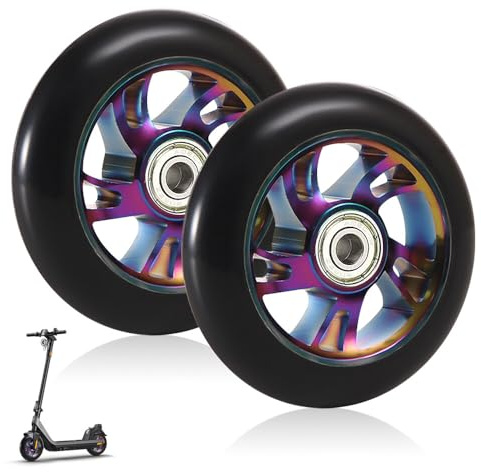 HOVCEH 2 Stück 100mm Stunt Scooter Rollen, Scooter Ersatzräder mit ABEC-9 Kugellager, Scooter Räder Ersatzräder, Reifen Kick Roller Räder für Meisten Stuntscooter & Kickscooter(Härtegrad 85A)