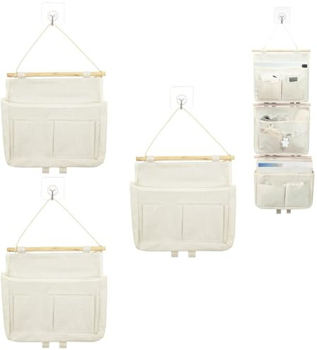 3 Stück Hängeorganizer Weiß Hängende Aufbewahrungstasche, Hohe Kapazität Hängeaufbewahrung Hängetasche Wand mit 2 Taschen Wandorganizer Hängend für Home Office Bad Diele Kinderzimmer Wohnmobil
