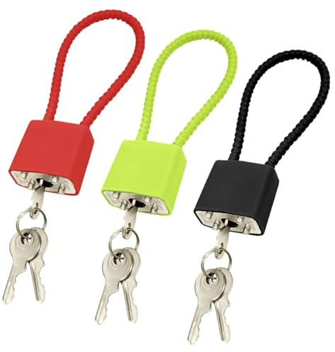 Namvo 3Pcs Heavy Duty Padlock with Key and Wire Rope - Secure Locking System for Gates, Sheds, Bikes, and Outdoor Equipment - Available in Black, Red, Green