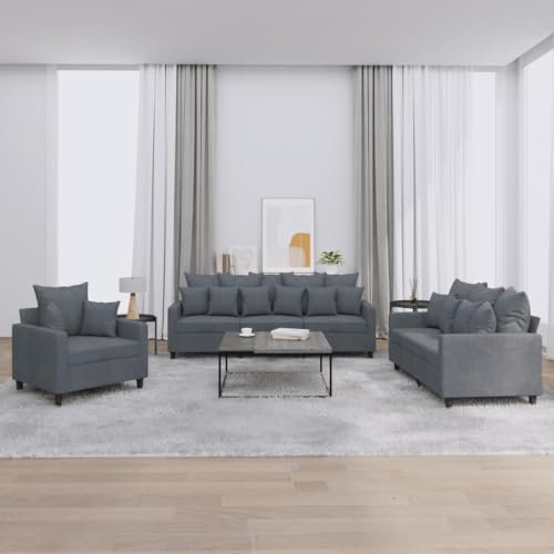 Homgoday Set Schlafsofa, Wohnzimmer, Sofa, modernes Sofa-Set für den Außenbereich, Gartenmöbel, 3-teiliges Sofaset mit dunkelgrauen Kissen aus Samt, Modell 3201681