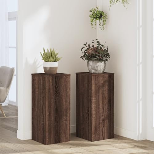 Homgoday Pflanzenständer 2 STK. Blumenständer, Dekosäule für Pflanzen, Blumenhocker Blumensäule Blumentisch Blumentopfhalter Bestelltisch Braun Eiche 30x30x70 cm Holzwerkstoff