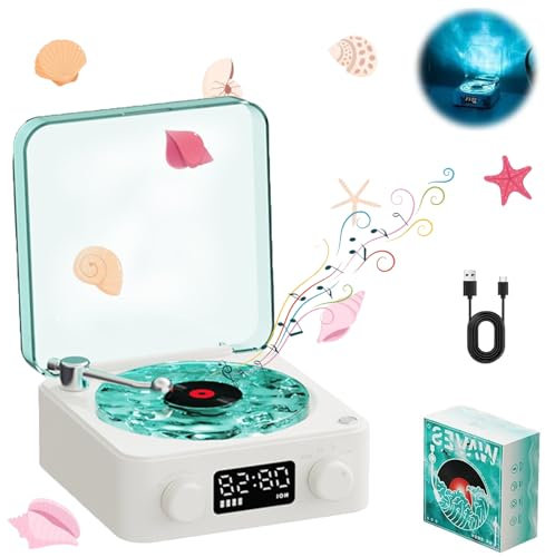 Aura Vinyl Enceinte, Enceinte Vinyle,The Waves Vinyl Player, Waves Vintage Record Player Bluetooth Speaker, Wireless Bluetooth Speaker Stereo Sound Sleep Aid, Retro Record