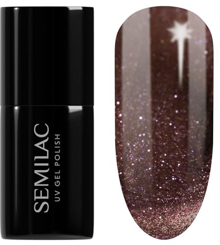 Semilac UV-Nagellack 823 Meta Rose 7 ml – Cat Eye Effekt, kupfer-goldener Schimmer & holografischer Glanz – Galaxy Flash Kollektion