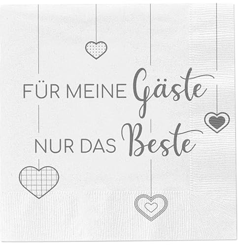Servietten Papier Für meine Gäste nur das Beste 80 Stück Party Fest Papierservietten weiß 33 x 33 cm