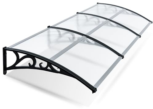 Peviasot Toldo para Puerta 100x300 cm, marquesina para Puerta de Entrada de 6 mm de Aluminio y policarbonato, marquesina Transparente arqueada, protección contra el Sol y la Lluvia