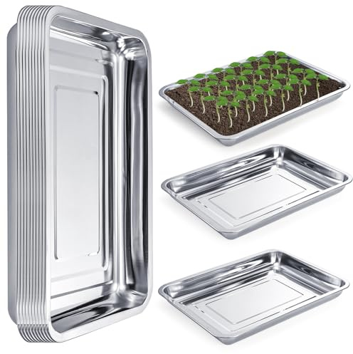 YOUEON 10 Pack Seed Starter Tray 15.3x11.4x1.3 Inch, Stainless Steel Seed Sprouting Trays Germination Trays for Beans, Wheat Grass, Herbs, Broccoli & More, Plant Trays for Indoor Outdoor