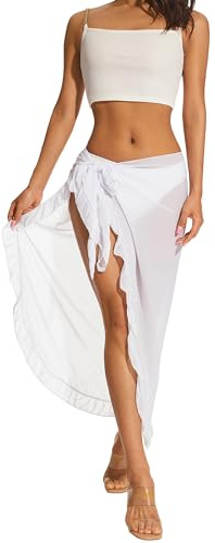 LYSINK Sarongs for women beachwear Summer Sheer Cover Up Swim Skirt Long Chiffon Wrap Sarongs Skirt Vacation Outfit (A-White, ONE SIZE)