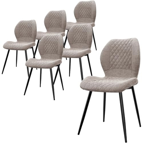 LEWE Esszimmerstühle 6er Set Leinen, Modernes Karomuster Stühle Esszimmer | Ergonomisch Polsterstühle mit Metallbein, Rückenlehne, Gepolstert, Küchenstuhl für Esszimmer, Wohnzimmer, Küche, Braun