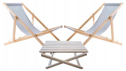 WOODOK – Ensemble de 2 chaises Longues Pliantes en Bois avec Table – Transats de Jardin Robustes et Portables – Mobilier de Jardin Multifonctionnel, idéal pour terrasse, Balcon et Plage