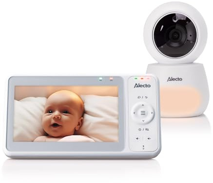 Alecto DVM2050 - Babyphone Kamera - Babyfon - Baby Monitor | 5-Zoll-Farbdisplay und Nachtlicht - Ferngesteuert - Weiß