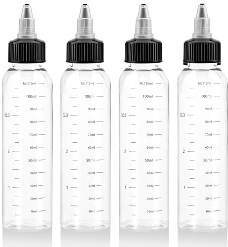 BNPHSIN 4PCS Hair Oil Applicator Bottle, 120ml Scalp Oil Applicator, Hair Color Squeeze Bottle with Scale Ratio Measurement Refillable Empty Liquid Container for Salon Hair Coloring Paint Art Glue